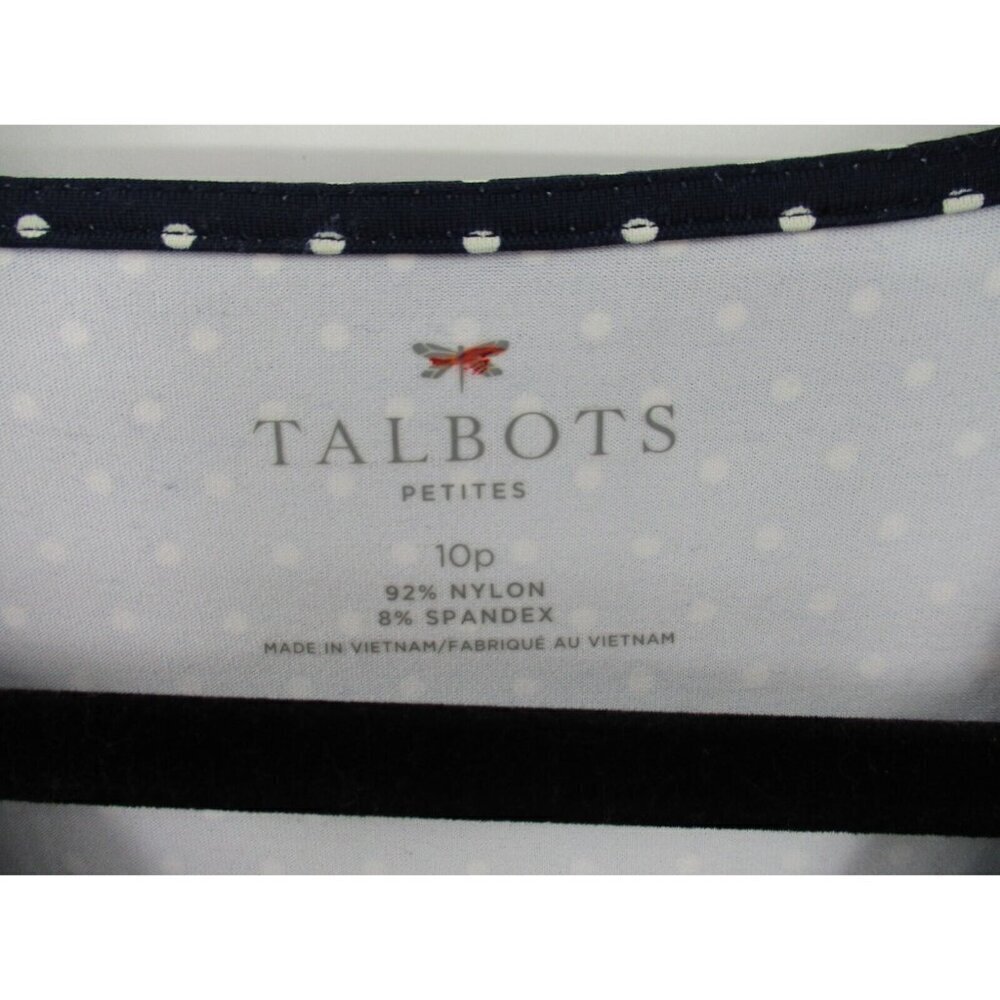 Talbots Womens Dress 10P Petites Blue Navy Polka Dot V Neck Nylon Stretchy Knit - Picture 4 of 16